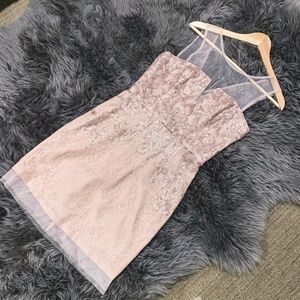 Abigail Sheer-Neck Sequined Dress in Dusty Pink